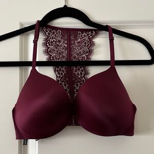 EUC 34C Victoria's Secret so obsessed push-up  burgundy  Lace Detail Bra
